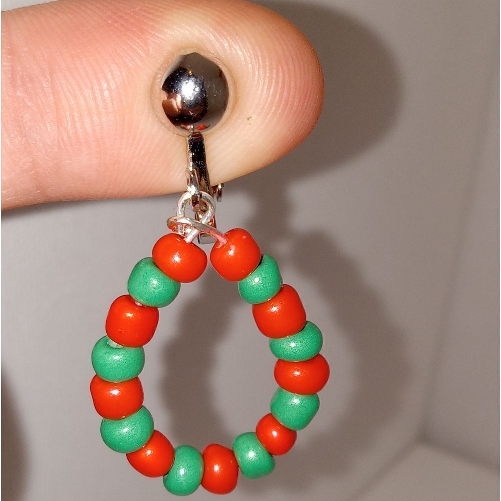 CLEARANCE Red and green beaded teardrop earrings